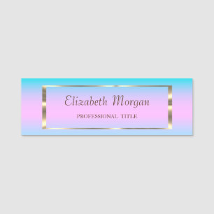 Elegant Trendy, Gold Frame Holographic Ombre Name Tag