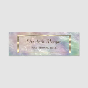 Elegant Trendy, Gold Frame Holographic Pearl Name Tag