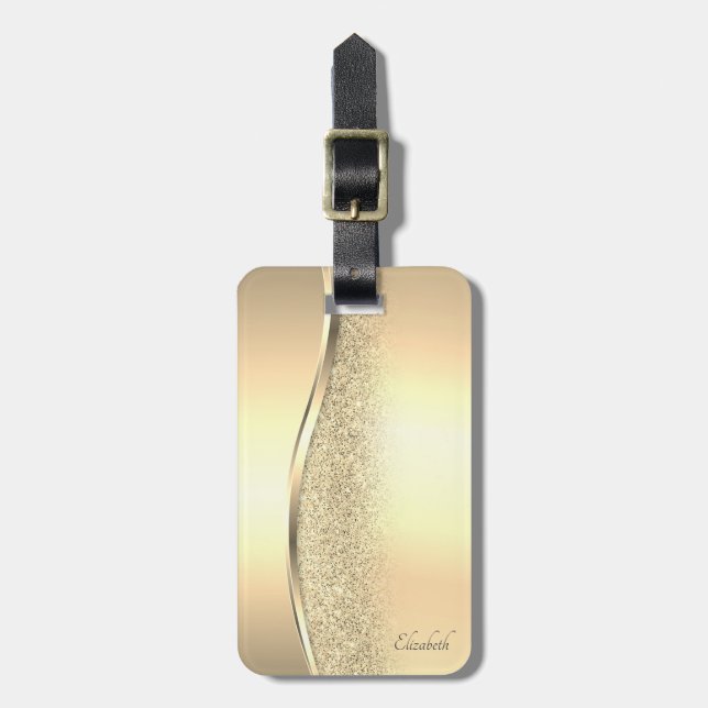 Elegant Trendy Gold Glitter Bokeh Luggage Tag (Front Vertical)