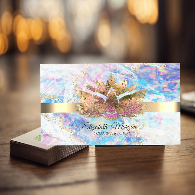 Elegant Trendy Gold,Opal Lotus  Business Card (Creator Uploaded)