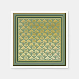 Elegant Trendy Green Art Deco Fan Pattern Wedding Napkin