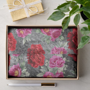 Elegant trendy grunge black Red flowers Decoupage Tissue Paper