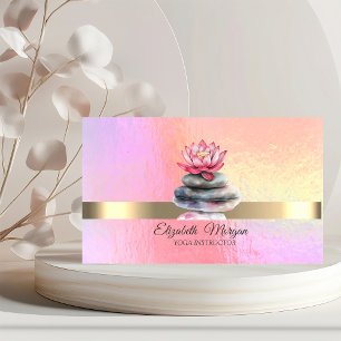 Elegant Trendy Holographic,Gold,Lotus,Zen Stones Business Card