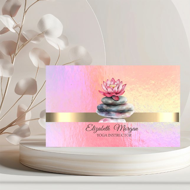 Elegant Trendy Holographic,Gold,Lotus,Zen Stones  Business Card (Creator Uploaded)