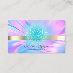Elegant Trendy Holographic Gold Stripe, Lotus Business Card