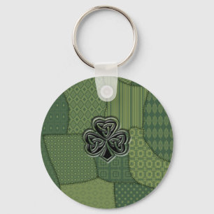 Elegant trendy lucky Irish shamrock patchwork Key Ring