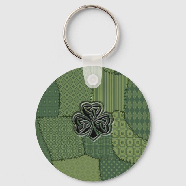 Elegant trendy lucky Irish shamrock patchwork Key Ring (Front)