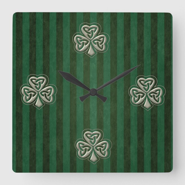 Elegant trendy lucky Irish shamrock Square Wall Clock (Front)