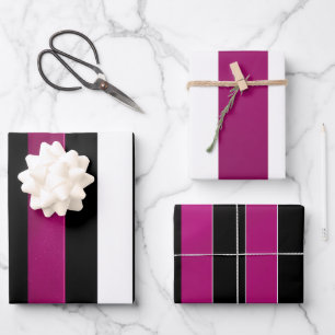 Elegant Trendy Magenta Black and White Stripes  Wrapping Paper Sheet
