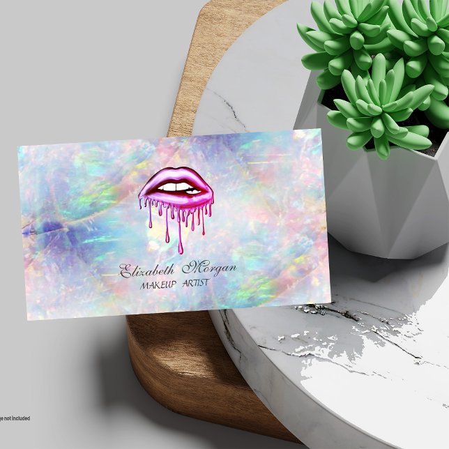 Elegant Trendy Metallic Dripping Lips Opal Business Card (Creator Uploaded)