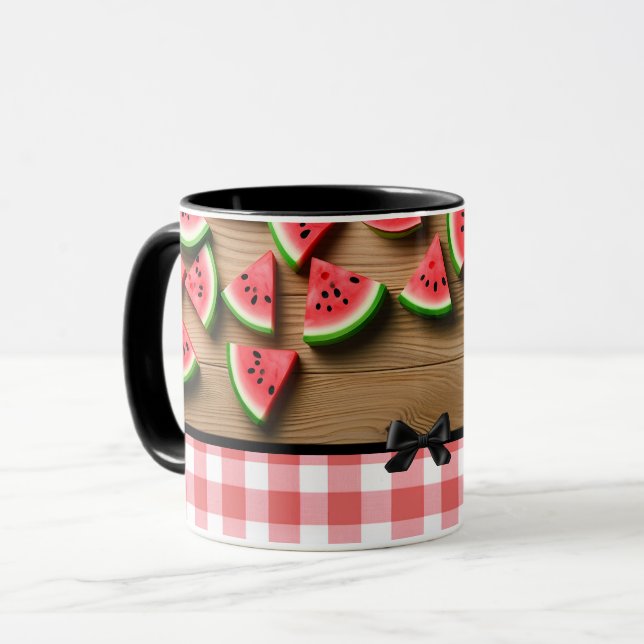 Elegant Trendy Modern Chic Chequered Watermelon Mug (Front Left)