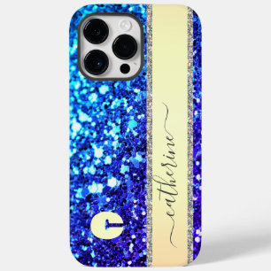 Elegant Trendy Navy Strip Glitter Monogrammed Name Case-Mate iPhone 14 Pro Max Case