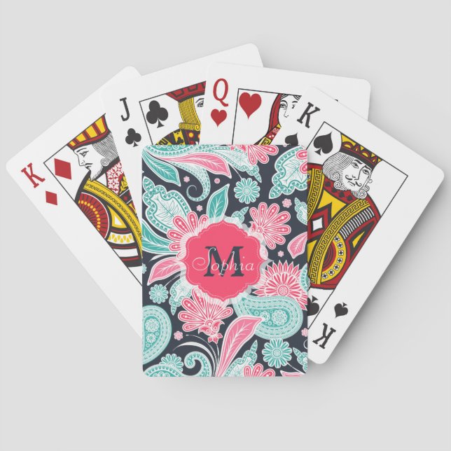 Elegant trendy paisley floral pattern illustration playing cards (Back)