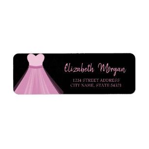 Elegant Trendy, Pink Dress, Black Address Label