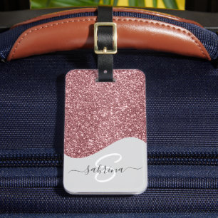 Elegant Trendy Pink Drip Glitter Monogrammed Name Luggage Tag