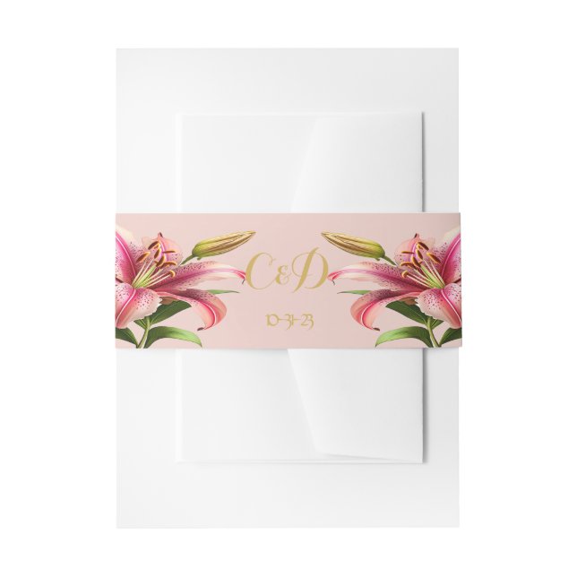 Elegant Trendy Pink Floral Wedding  Invitation Belly Band (Front Example)