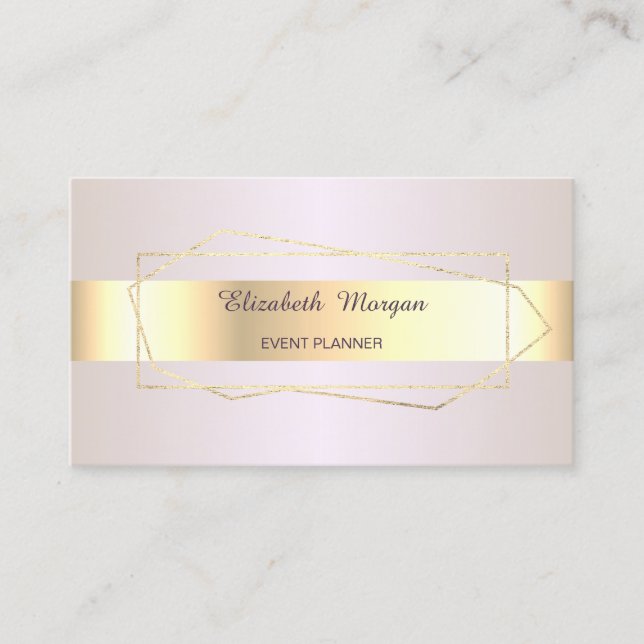 Elegant Trendy Professional Gold Geometric ,Frame Business Card (Front)