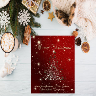 Elegant Trendy Red , Christmas  Tree,Corporate Holiday Card