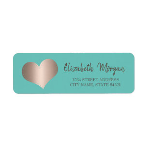Elegant Trendy,Rose Gold Heart, Address Label