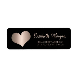 Elegant Trendy,Rose Gold Heart,Black Address Label