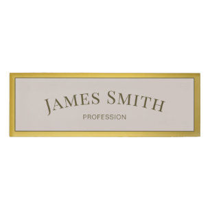 Elegant Trendy Sand Grey Gold Modern Professional Name Tag