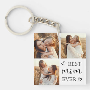 Elegant & Trendy Script and Custom Family Photos Key Ring