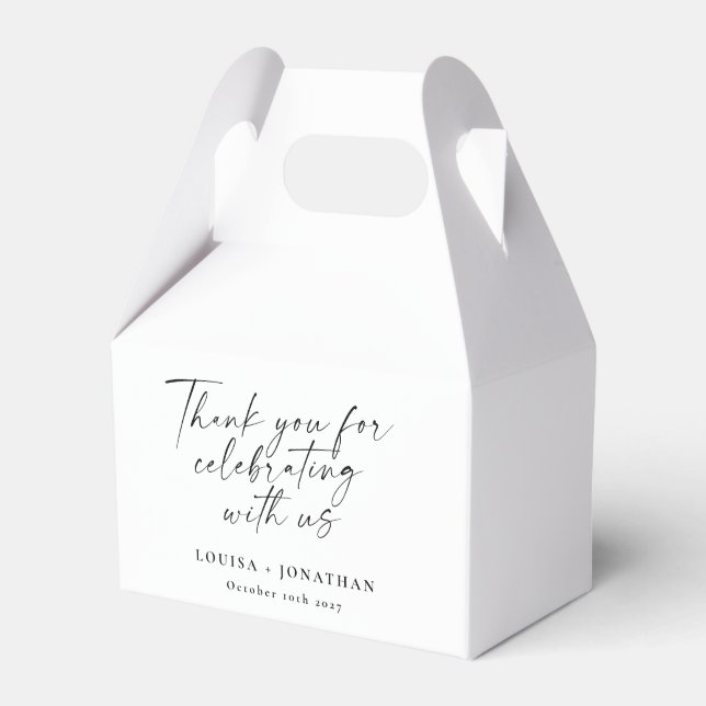 Elegant Trendy Script Custom Thank You White Favour Box (Front Side)