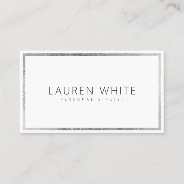Elegant trendy silver foil frame minimal modern business card (Front)