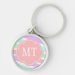 Elegant, trendy soft pastel colors, monogram key ring