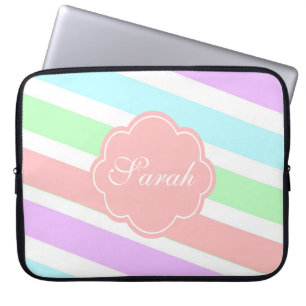 Elegant, trendy soft pastel colors, monogram laptop sleeve