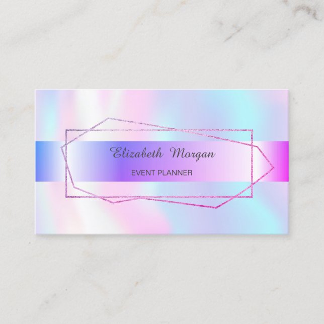 Elegant Trendy Stripe Geometric Frame Holographic Business Card (Front)