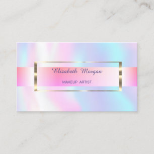 Elegant Trendy Stripe Gold Frame Holographic Business Card