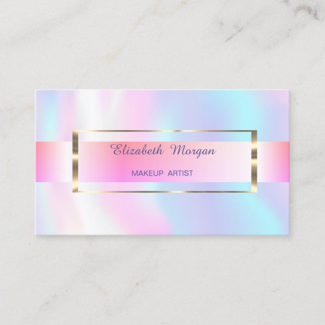 Elegant Trendy Stripe Gold Frame Holographic Business Card (Front)