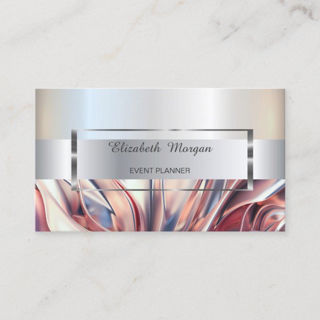 Elegant Trendy Stripe Silver Frame, Abstract Business Card (Front)
