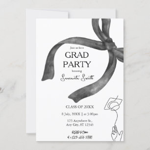Elegant Trendy Stylish Black Bow Graduation Invitation