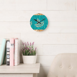 Elegant Trendy Teal Round Clock