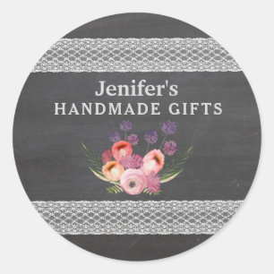 Elegant trendy vintage chalkboard lace watercolor  classic round sticker
