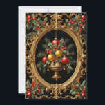 Elegant Trendy Vintage Chic Merry Christmas Holiday Card<br><div class="desc">Experience the magic of the holidays with this trendy vintage Christmas card. Ornate golden details, festive ornaments, and rich design make it both elegant and chic, while keeping a traditional holiday spirit. Beautiful botanical accents with holly, pine tree, and seasonal greenery bring a natural charm to the composition. This colourful...</div>