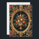 Elegant Trendy Vintage Chic Merry Christmas Holiday Card<br><div class="desc">Experience the magic of the holidays with this trendy vintage Christmas card. Ornate golden details, festive ornaments, and rich design make it both elegant and chic, while keeping a traditional holiday spirit. Beautiful botanical accents with holly, pine tree, and seasonal greenery bring a natural charm to the composition. This colourful...</div>