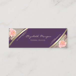 Elegant Trendy, Violet, Faux Gold Stripes, Roses Mini Business Card