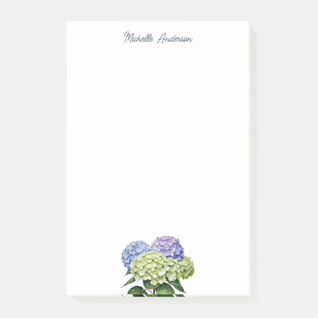 Elegant Trendy Watercolor Hydrangea Floral Post-it Notes (Front)