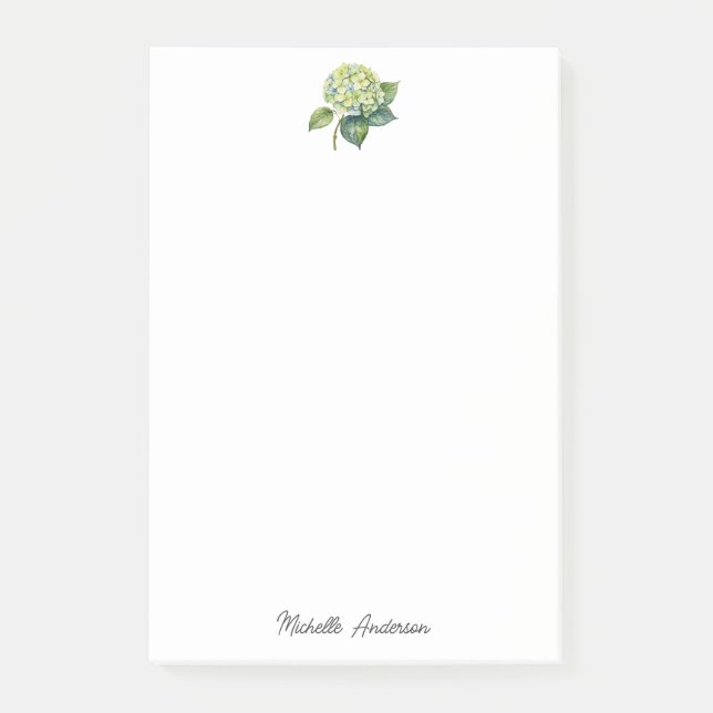 Elegant Trendy Watercolor Hydrangea Floral Post-it Notes (Front)