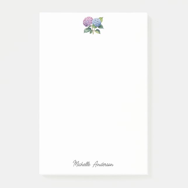 Elegant Trendy Watercolor Hydrangea Floral Post-it Notes (Front)