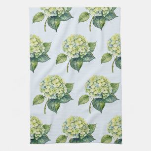 Elegant Trendy Watercolor Hydrangea Floral Tea Towel