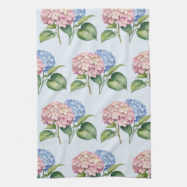 Elegant Trendy Watercolor Hydrangea Floral  Tea Towel (Vertical)