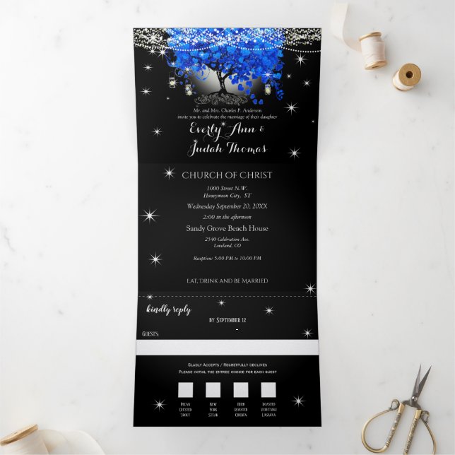 Elegant Tri-Fold Heart Leaf Wedding Includes RSVP (Inside)