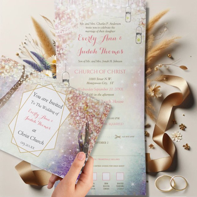 Elegant Tri-Fold Heart Leaf Wedding Includes RSVP Invitation (Creator Uploaded)
