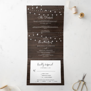 Elegant Tri-Fold Rustic Wooden Wedding Invitations