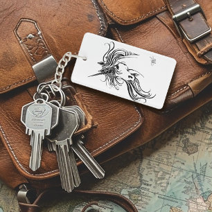 Elegant Tribal Unicorn Black Ink Fantasy Key Ring