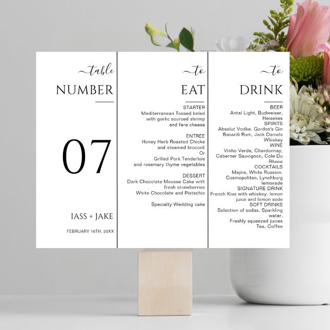 Elegant Trifold Table Number Modern Wedding Menu (Creator Uploaded)